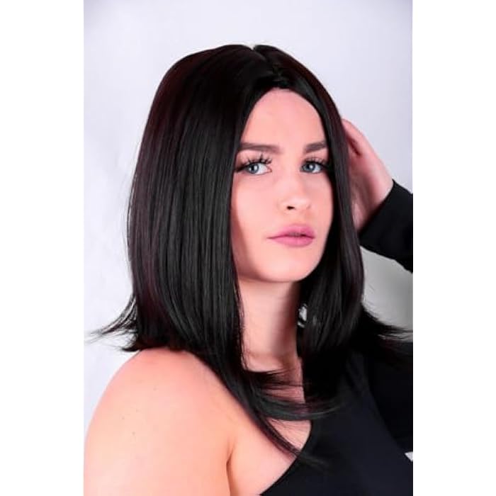 DILLARDS Premium Straight Black Synthetic Wig, Medium Length Layered Style, Heat Resistant Fiber, Natural Looking Daily Wear Cosplay Costume Wig - Image 3